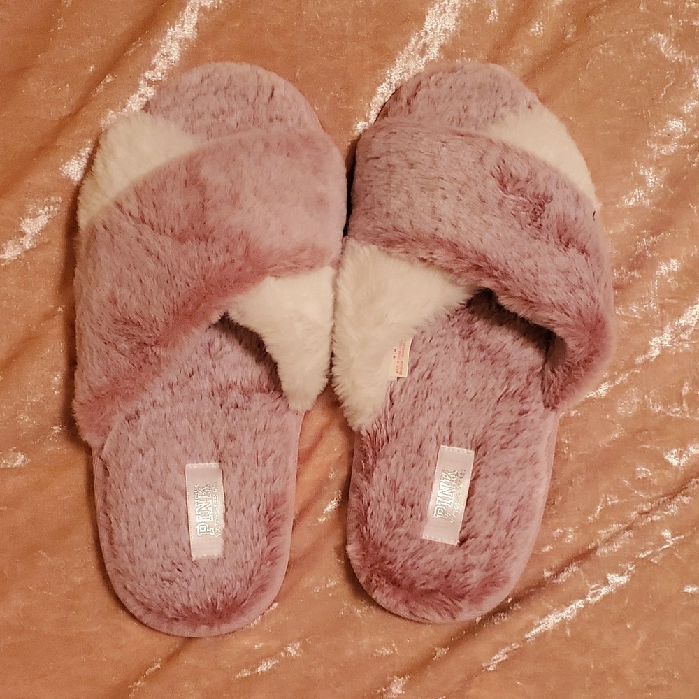 Victoria's Secret PINK Crossover Faux Fur Slippers